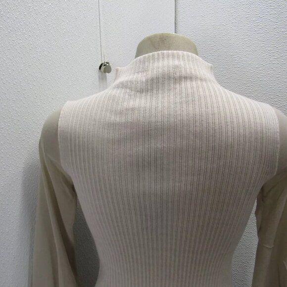 NEW D. EXTERIOR Womens Ribbed Tullle Long Sleeve Shirt Size S Beige - Picture 14 of 16